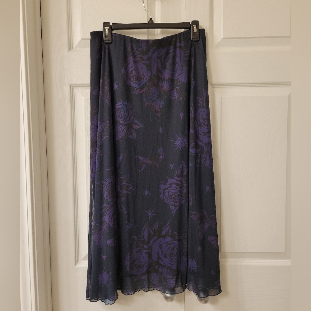 Gothic Purple Floral Print Cosmic Aura Skirt